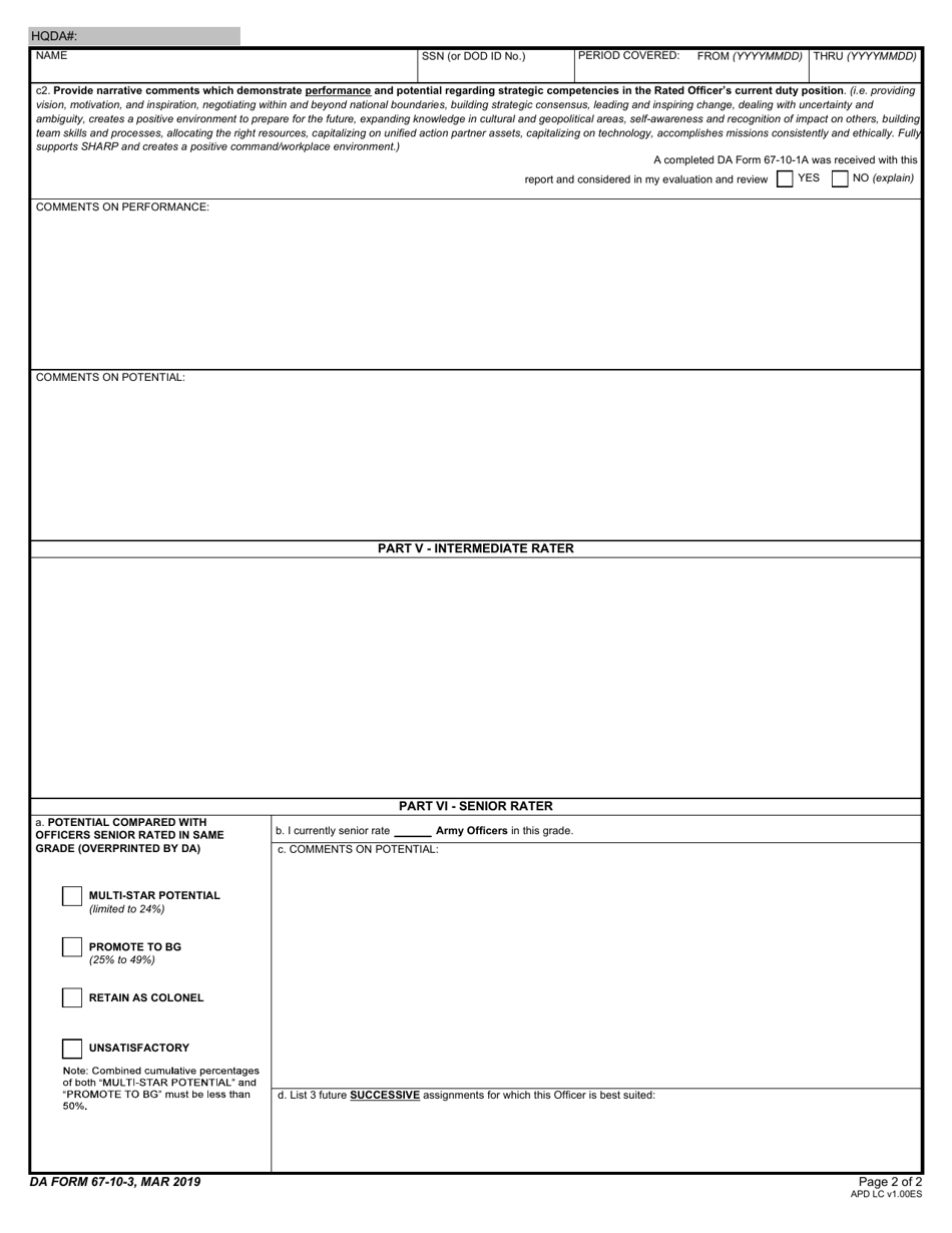 DA Form 67-10-3 Download Fillable PDF or Fill Online Strategic Grade ...