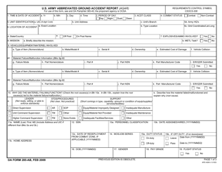 Document preview: DA Form 1285-AB U.S. Army Abbreviated Ground Accident Report (AGAR)