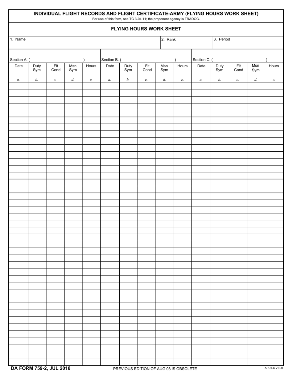 DA Form 759-2 Download Fillable PDF or Fill Online Individual Flight ...