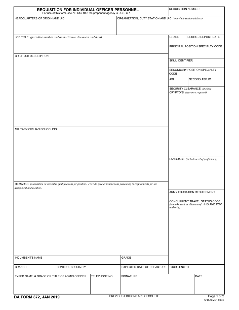 DA Form 873 Fillable