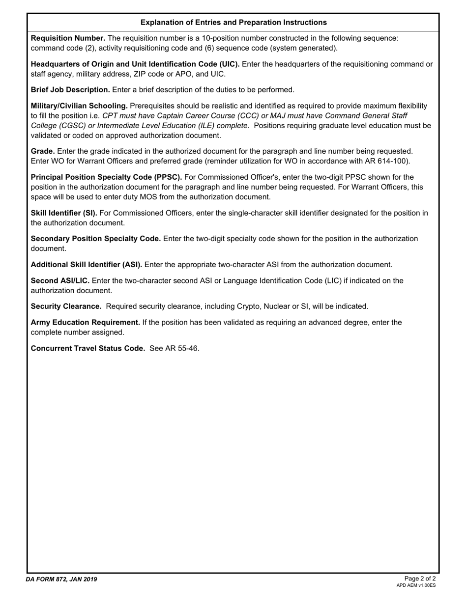 DA Form 872 Requisition for Individual Officer Personnel, Page 2