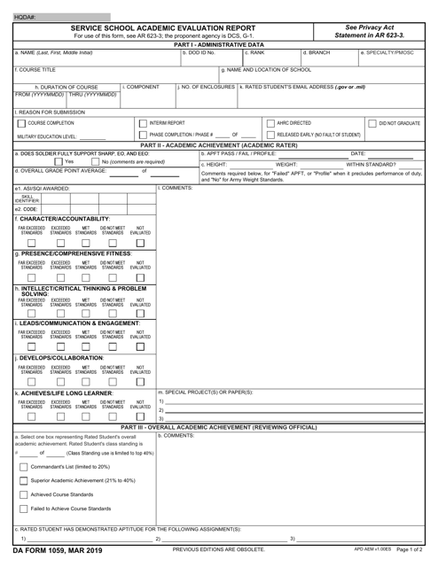 Da Form 1059 Fillable Pdf Printable Forms Free Online