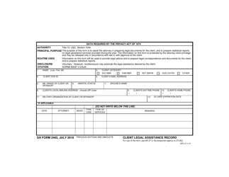 Document preview: DA Form 2465 Client Legal Assistance Record