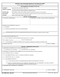 Document preview: DA Form 3340 Request for Continued Service in the Regular Army
