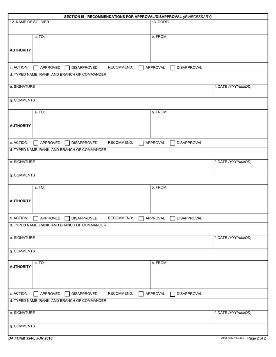 DA Form 3340 - Fill Out, Sign Online and Download Fillable PDF ...