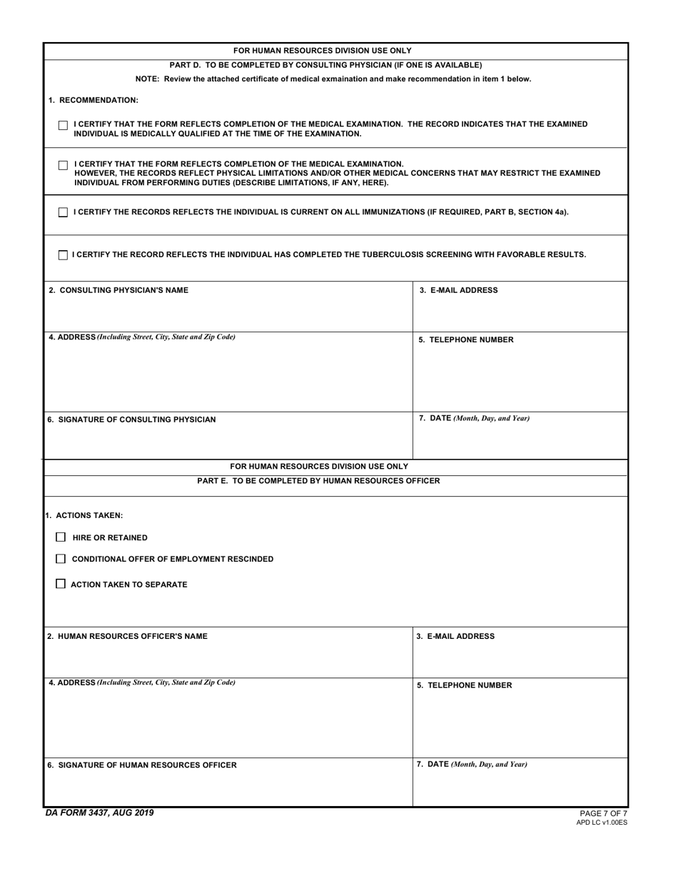 DA Form 3437 Department of the Army Nonappropriated Funds Certificate of Medical Examination, Page 7
