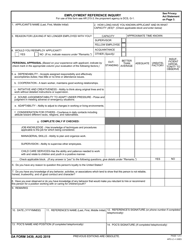 Document preview: DA Form 3439 Employment Reference Inquiry