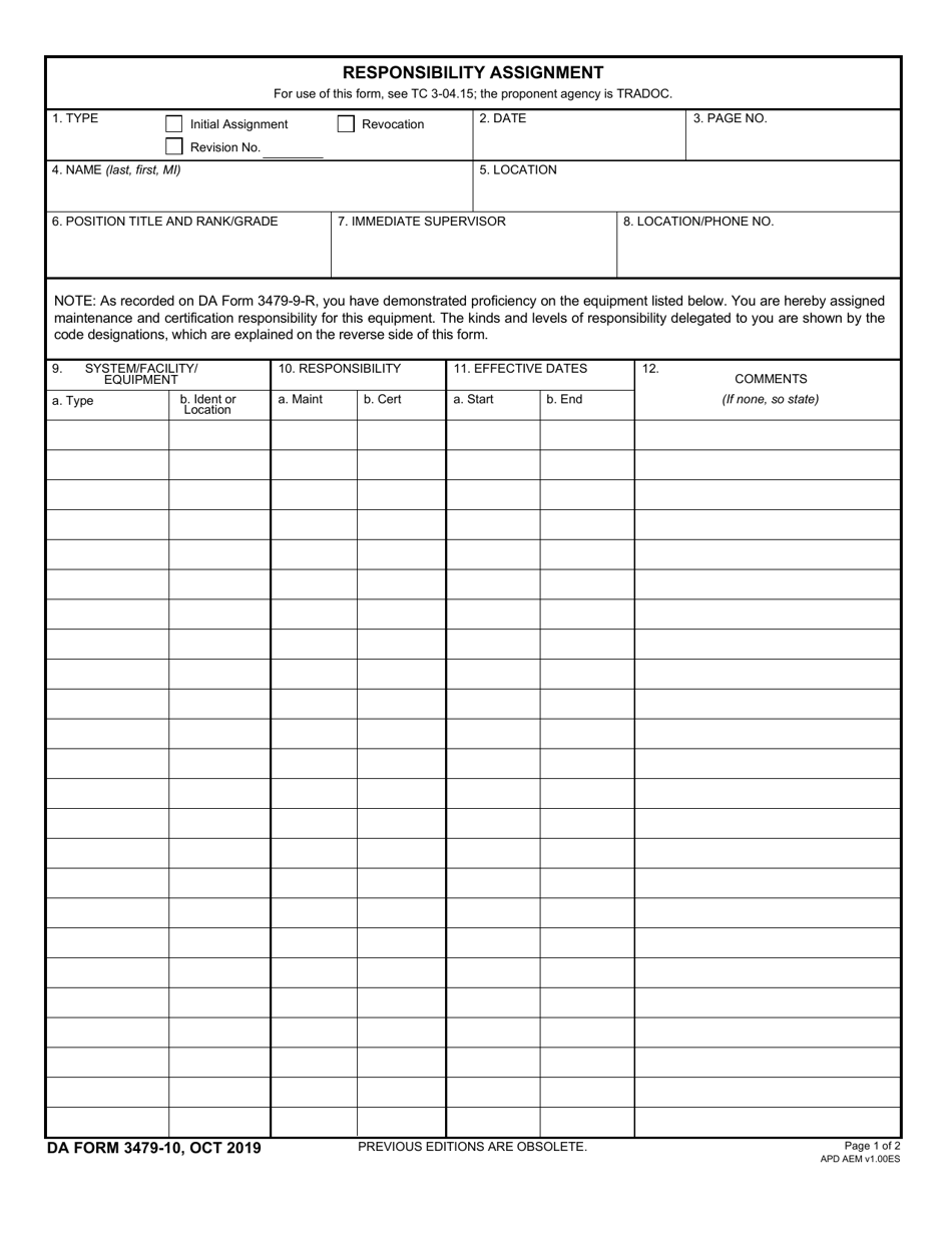 DA Form 3479-10 Responsibility Assignment, Page 1