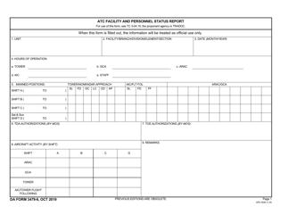Document preview: DA Form 3479-6 Atc Facility and Personnel Status Report