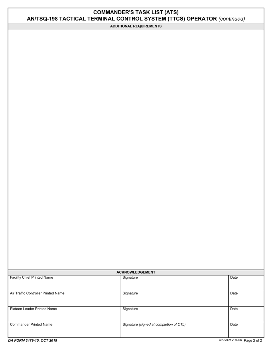 DA Form 3479-15 Commanders Task List (Ats) an / Tsq-198 Tactical Terminal Control System (Ttcs) Operator, Page 2