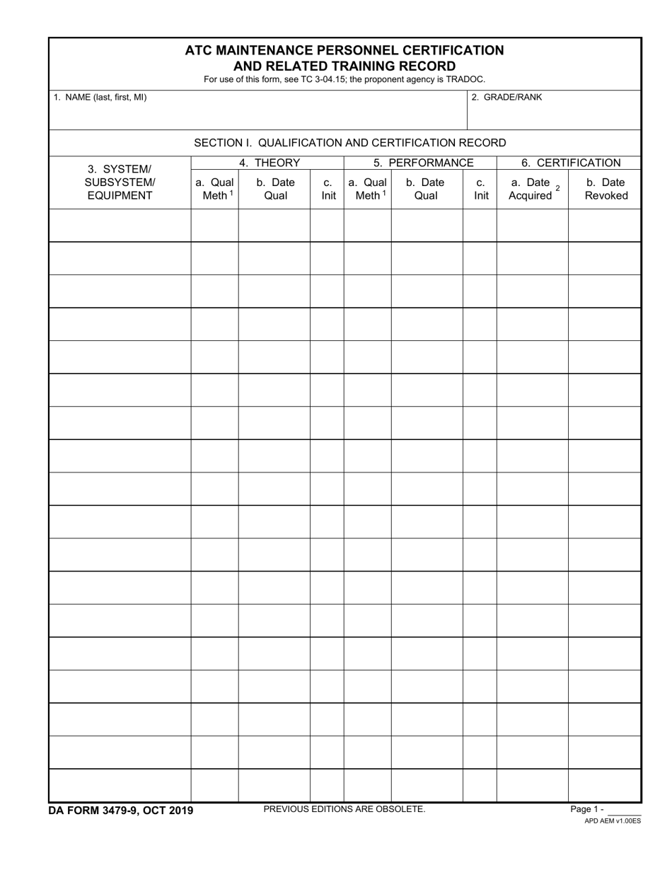 DA Form 3479-9 Download Fillable PDF or Fill Online Atc Maintenance ...