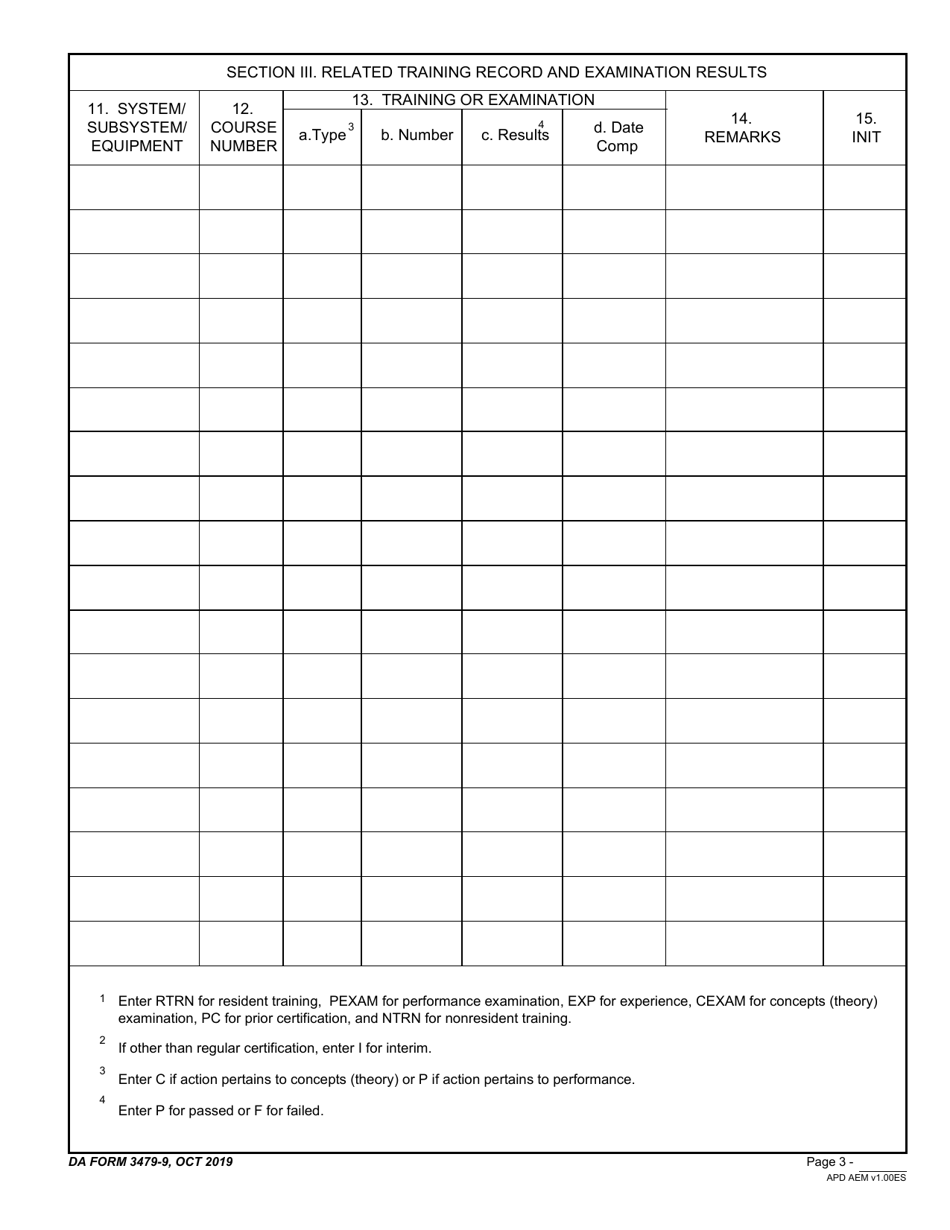 DA Form 3479-9 Atc Maintenance Personnel Certification and Related Training Record, Page 3