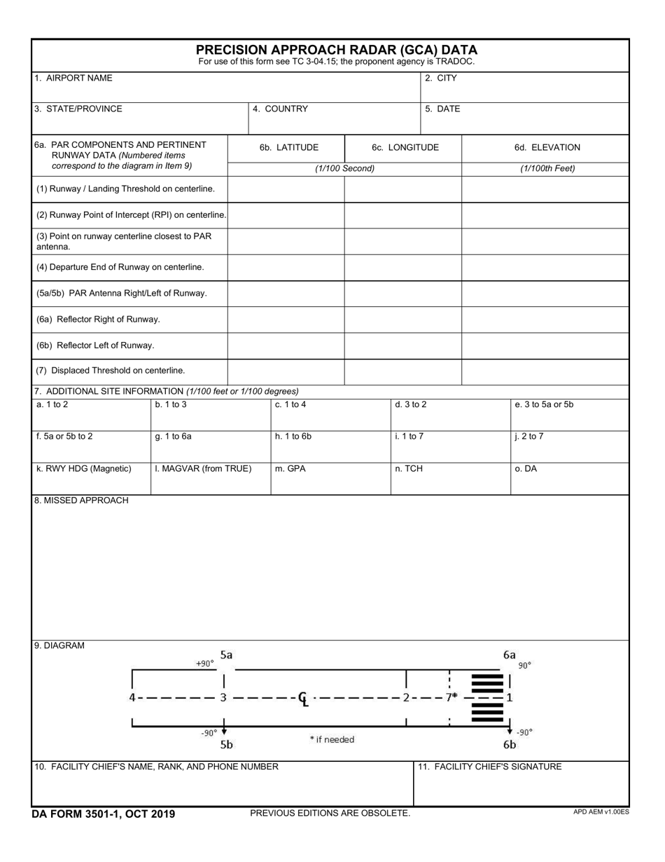 DA Form 3501-1 Download Fillable PDF or Fill Online Precision Approach Radar (Gca) Data 2010 — 2024 | Templateroller