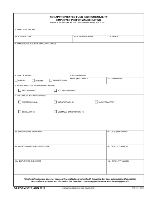 DA Form 3612  Printable Pdf