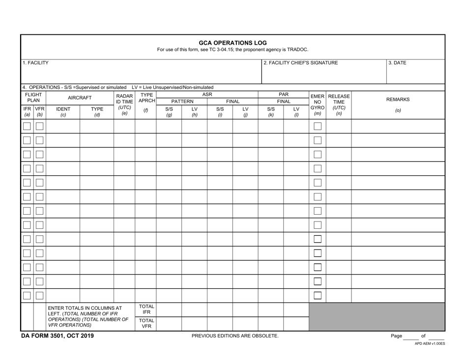 DA Form 3501 Download Fillable PDF or Fill Online Gca Operations Log ...