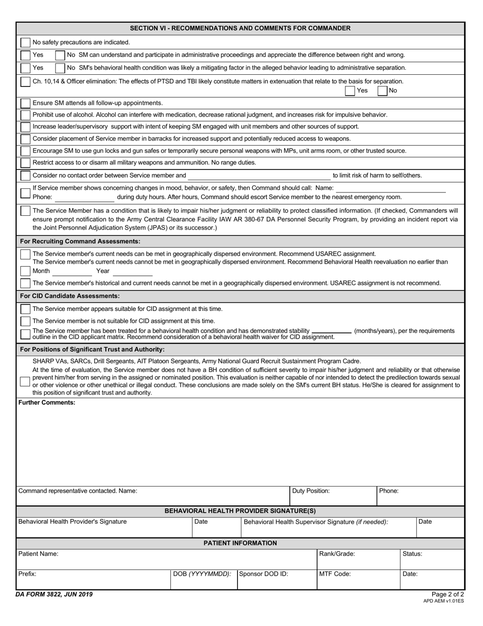 DA Form 3822 Download Fillable PDF or Fill Online Report of Mental ...