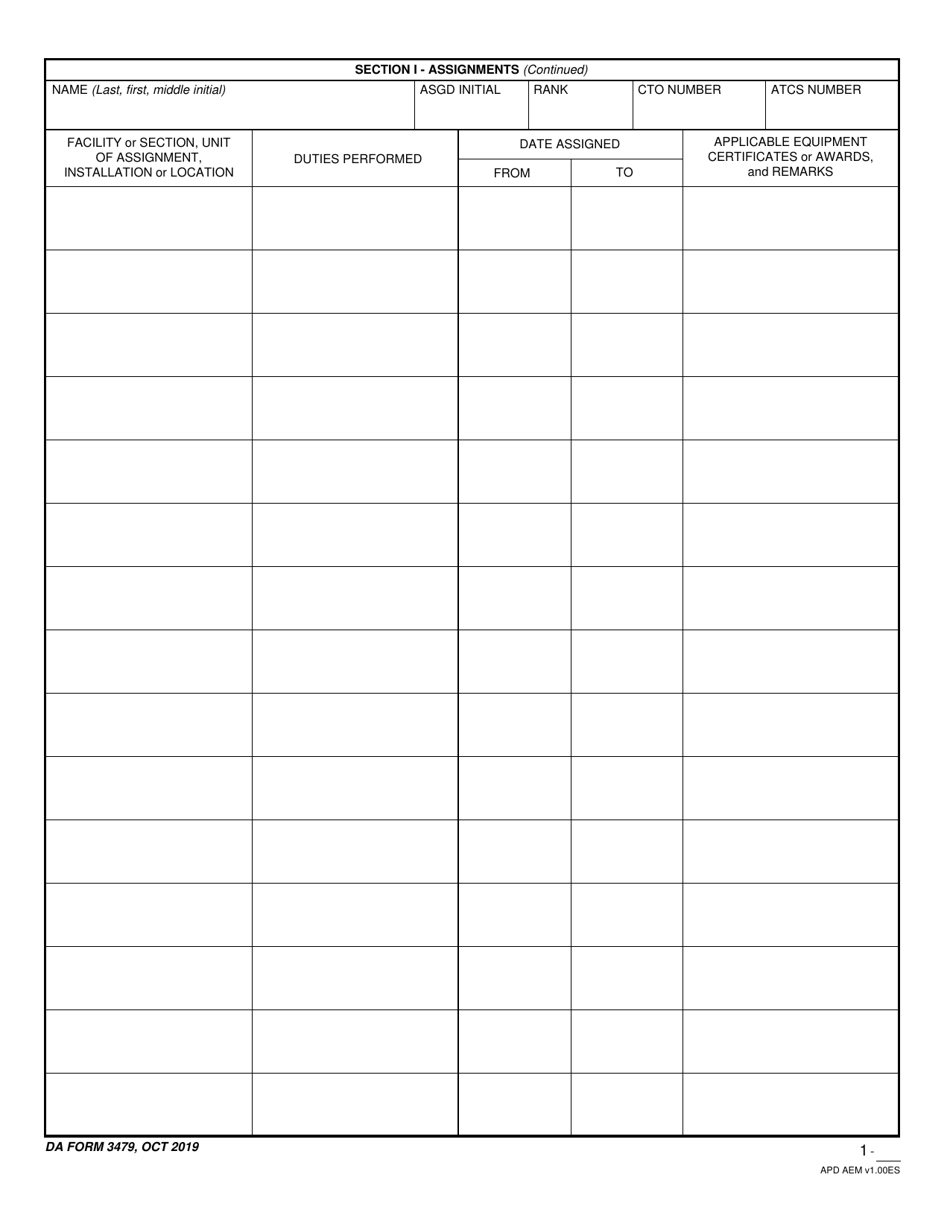 DA Form 3479 Download Fillable PDF or Fill Online Training and ...