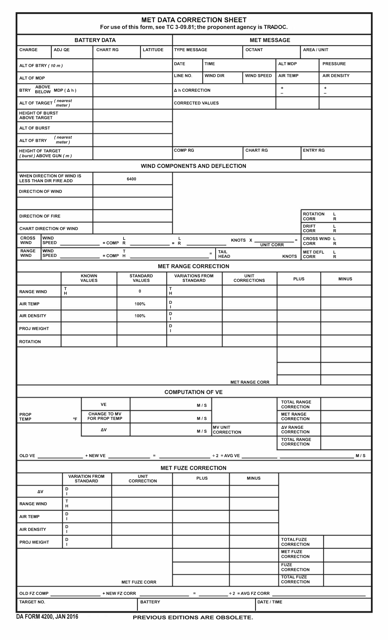 DA Form 4200 Met Data Correction Sheet