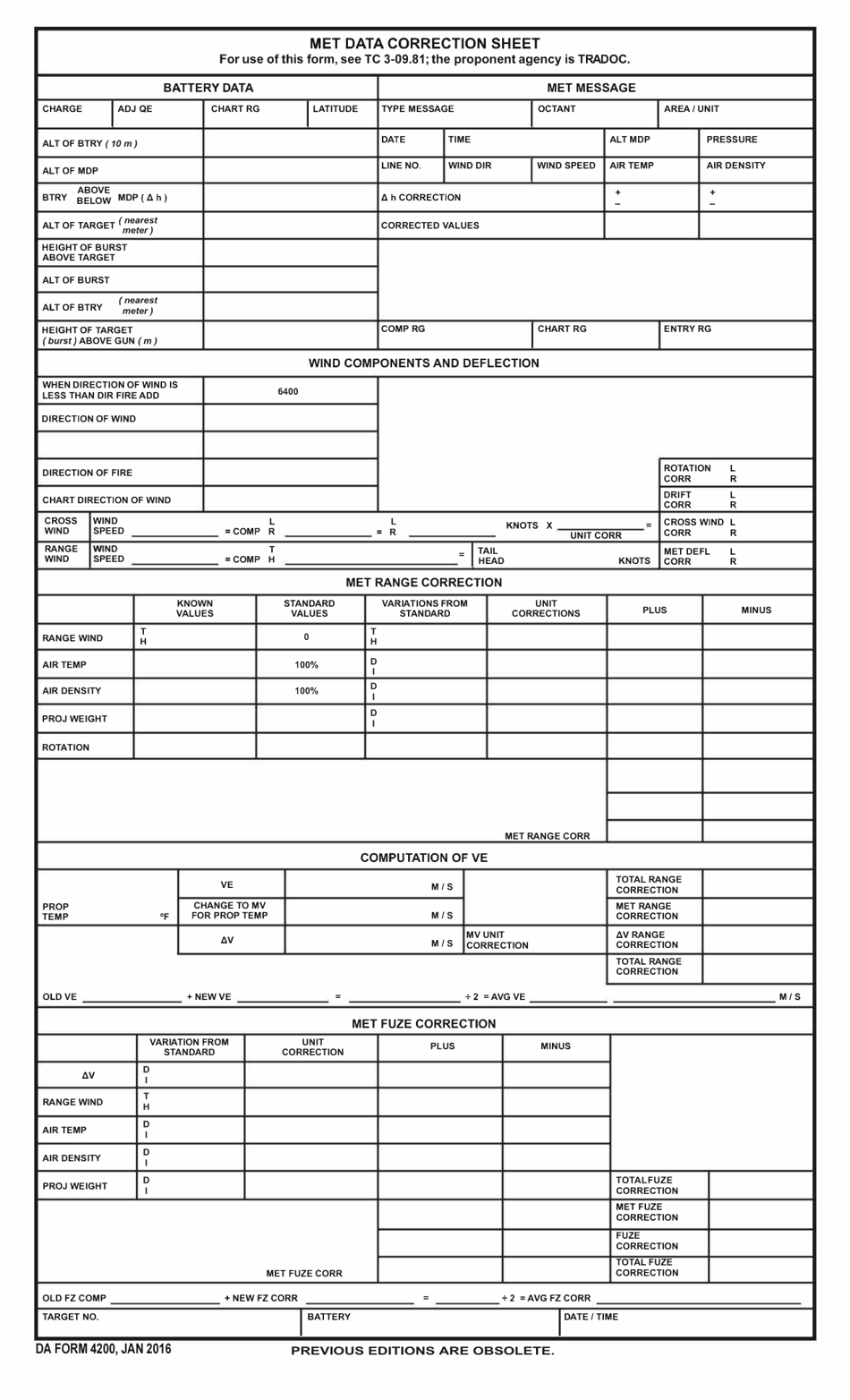 DA Form 4200 Met Data Correction Sheet, Page 1