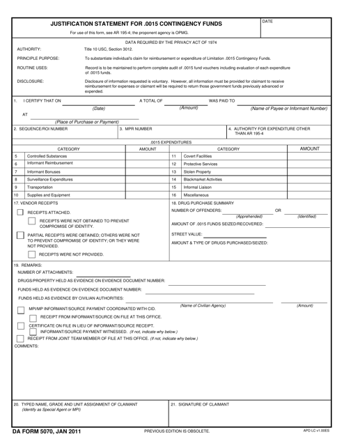 DA Form 5070  Printable Pdf