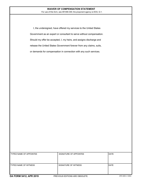 DA Form 5412  Printable Pdf