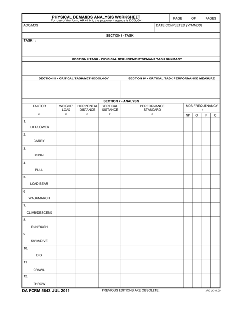 DA Form 5643  Printable Pdf