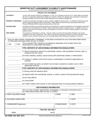 Document preview: DA Form 7424 Sensitive Duty Assignment Eligibility Questionnaire
