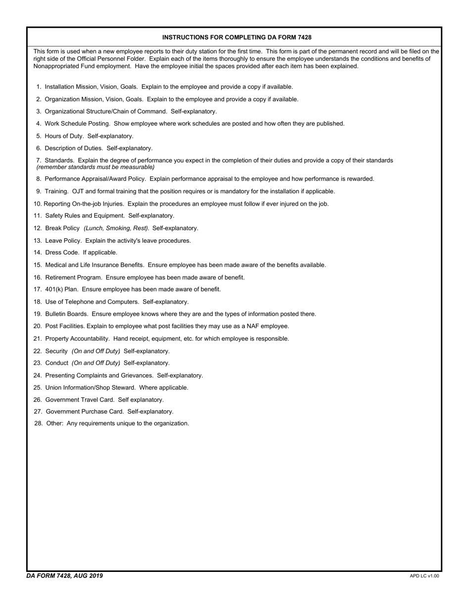 DA Form 7428 Nonappropriated Fund Supervisors Orientation Checklist, Page 2