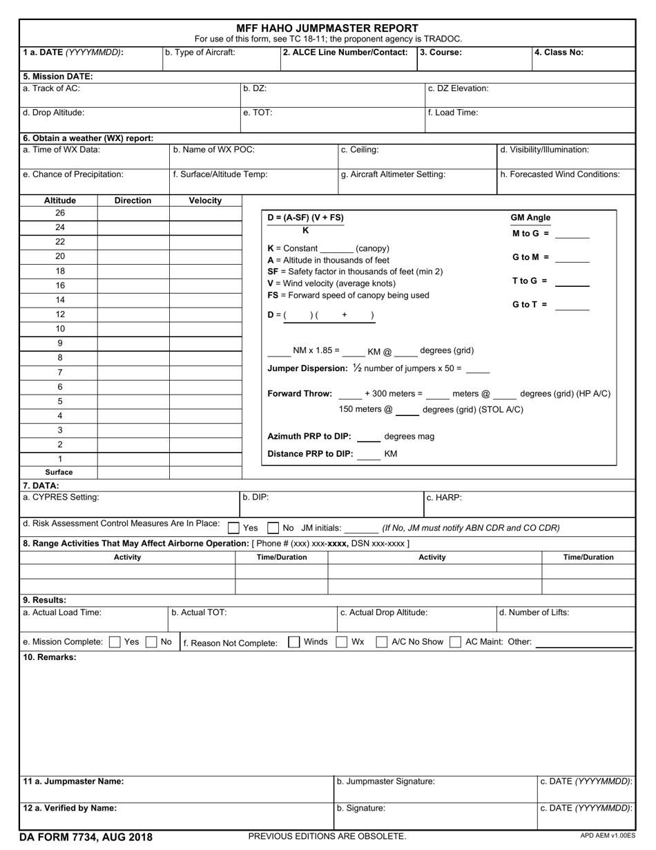 DA Form 7734 Mff Haho Jumpmaster Report, Page 1