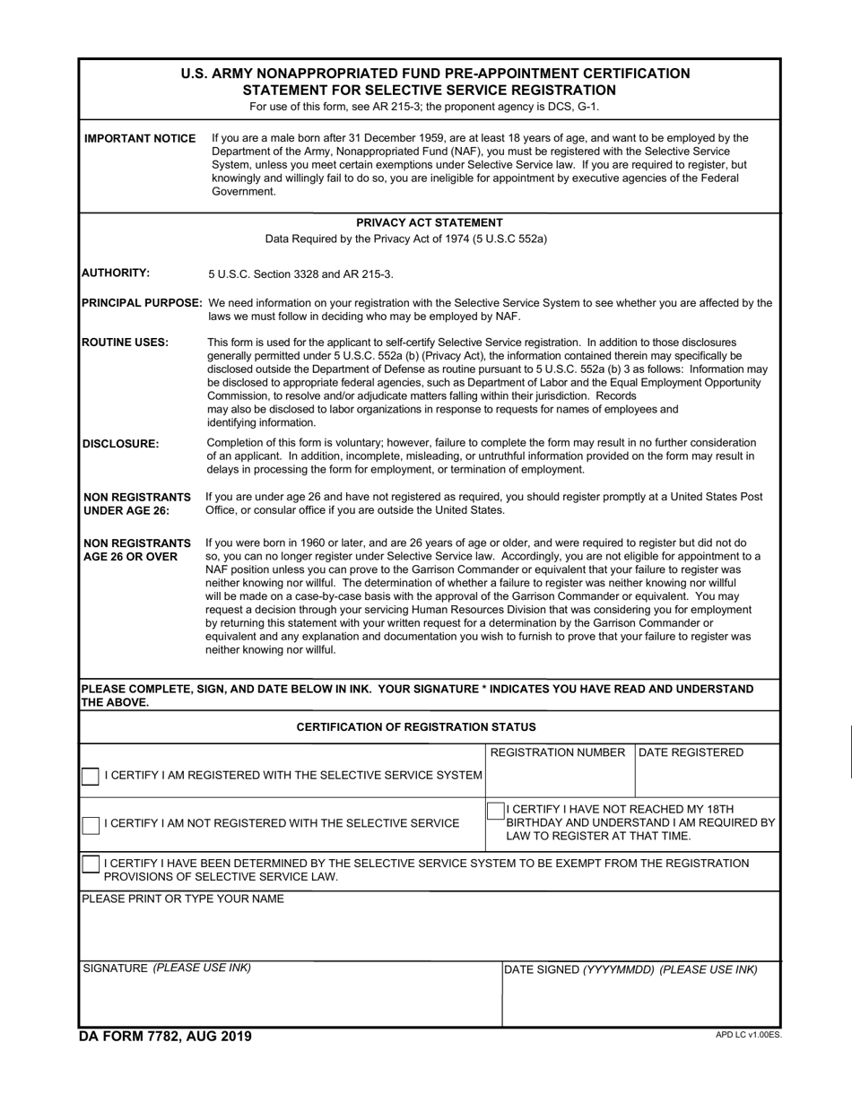 Army Nonappropriated Fund Employee Retirement Pension 2 DA Form 7782 Download Fillable PDF or Fill Online U.S. Army