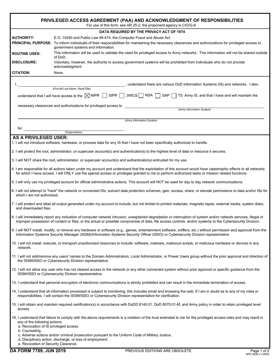 DA Form 7789 - Fill Out, Sign Online and Download Fillable PDF ...