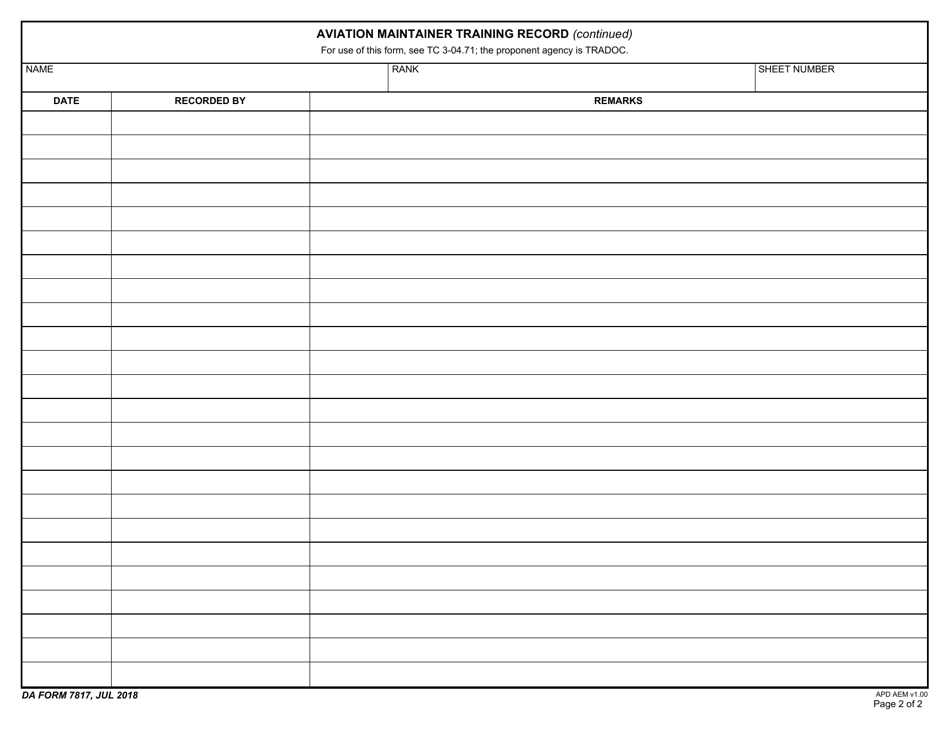 DA Form 7817 - Fill Out, Sign Online and Download Fillable PDF ...