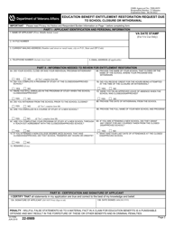 VA Form 22-0989 Education Benefit Entitlement Restoration Request Due to School Closure or Withdrawal, Page 2