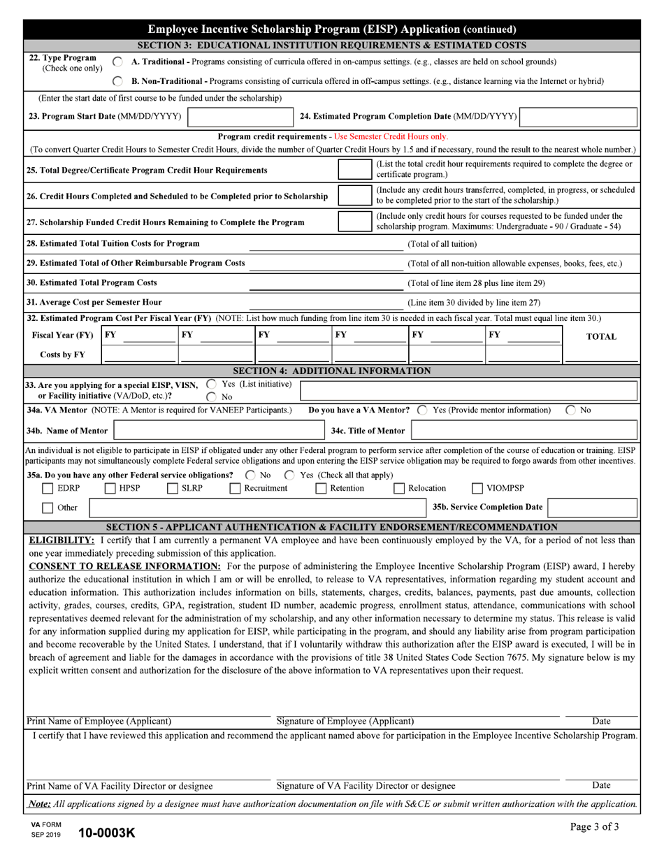 VA Form 10-0003K - Fill Out, Sign Online and Download Fillable PDF ...