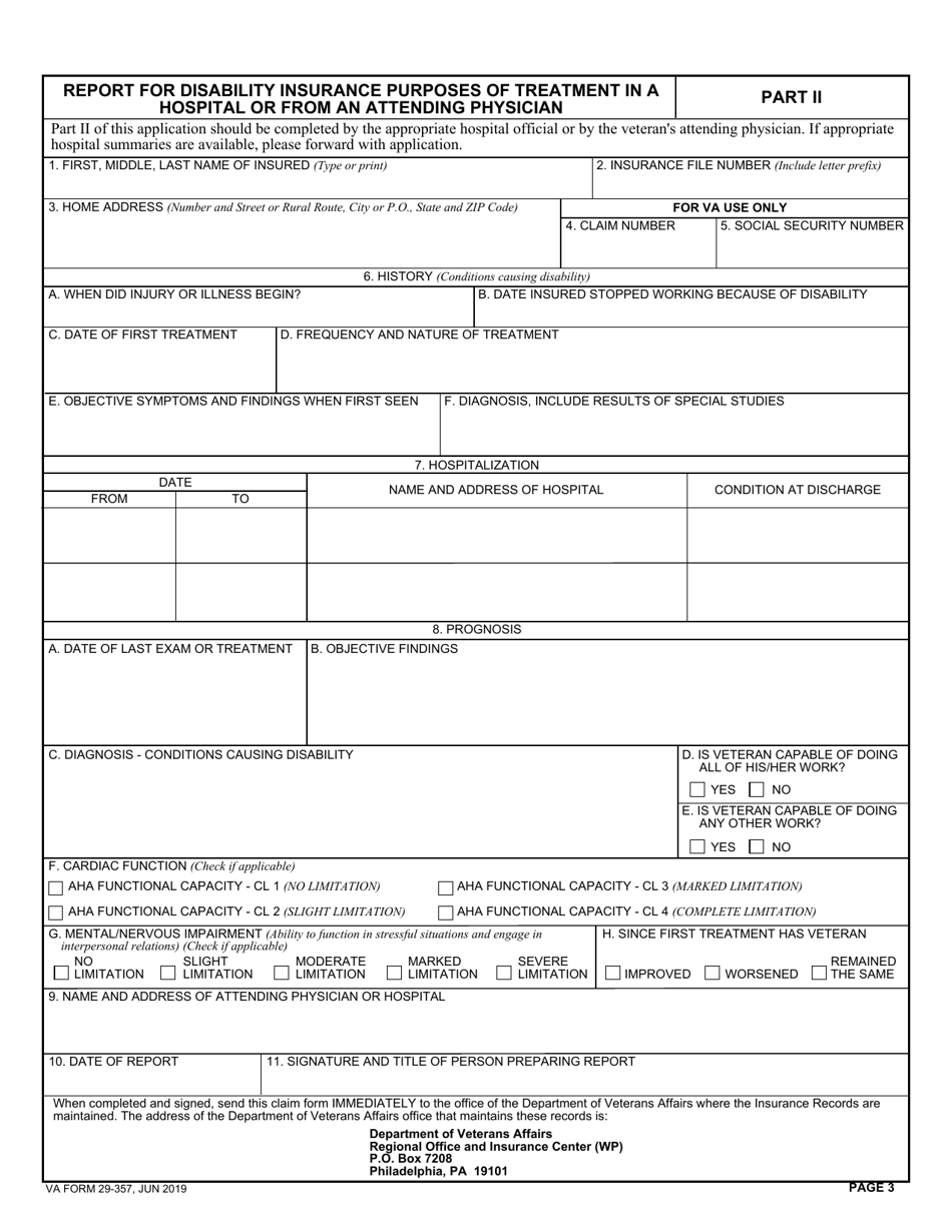 VA Form 29-357 Download Fillable PDF or Fill Online Claim for ...