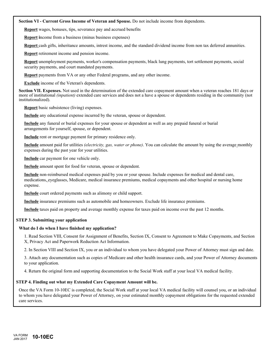 VA Form 10-10EC Application for Extended Care Services, Page 2