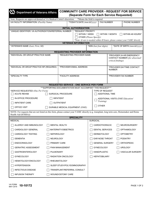 VA Form 10-10172  Printable Pdf