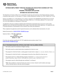 Document preview: VA Form 22-0097 Application for Vet Tec Pilot Program (Training Provider)