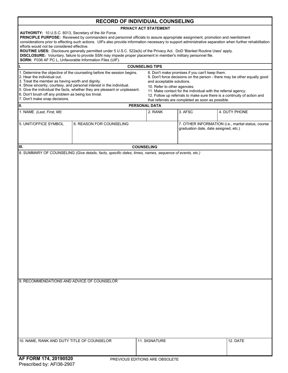 AF Form 174 Fill Out Sign Online And Download Printable PDF