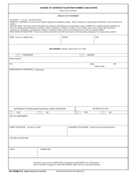 Document preview: AF Form 512 Change of Address/Telephone Number (ANG/USAFR)