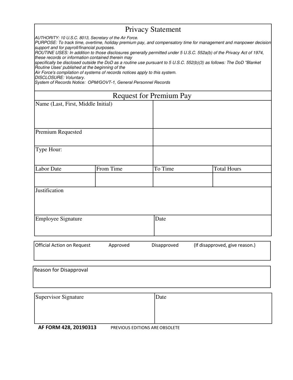 AF Form 428 Download Fillable PDF Or Fill Online Privacy Statement ...