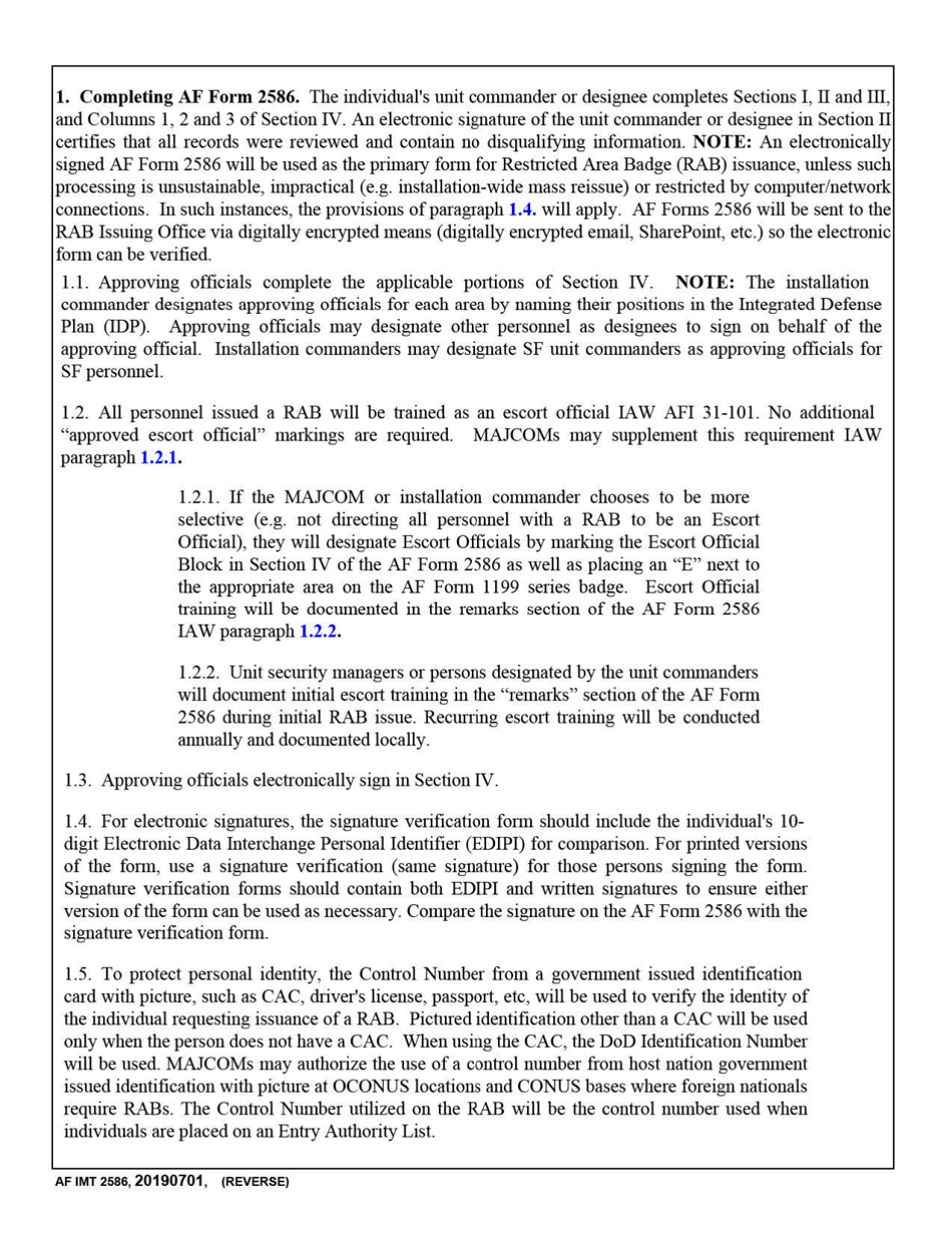AF IMT Form 2586 Unescorted Entry Authorization Certificate, Page 3