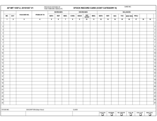 Document preview: AF IMT Form 105F-2 Stock Record Card (Cost Category II)