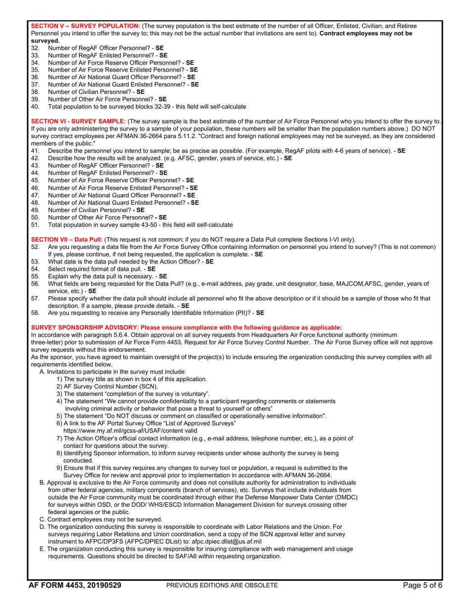 AF Form 4453 Request Air Force Survey Control Number (Scn), Page 5