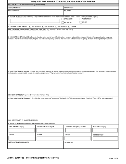 AF Form 505 Request for Waiver to Airfield and Airspace Criteria