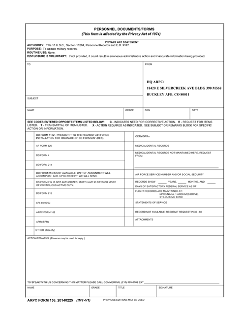 ARPC Form 156 Personnel Documents/Forms