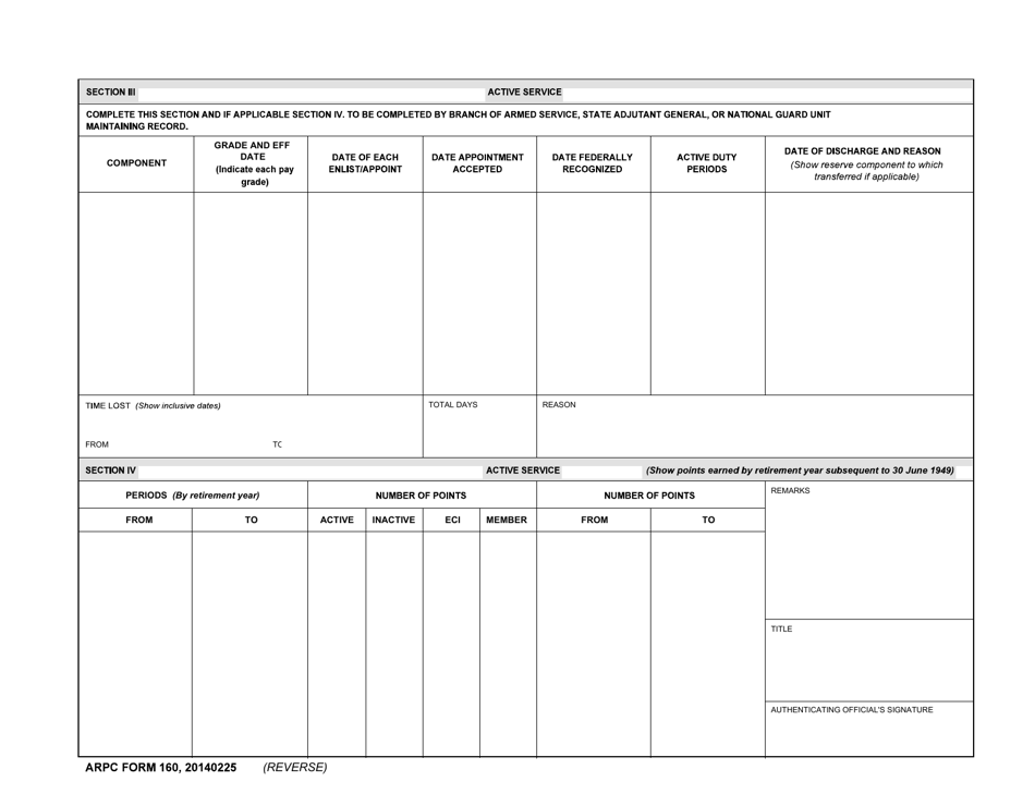 ARPC Form 160 Request for Statement of Service / Points, Page 2