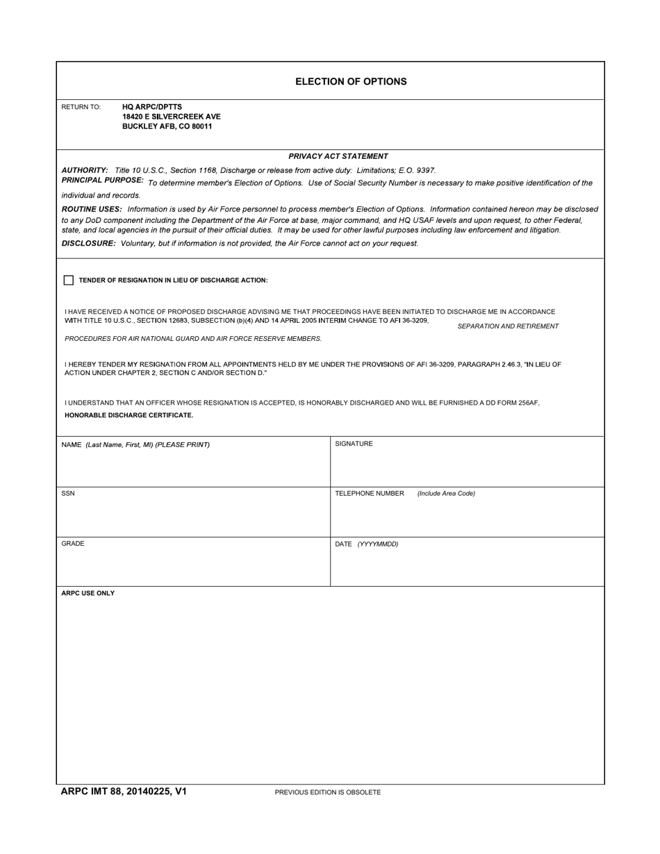 ARPC IMT Form 88 Election of Options, Page 1