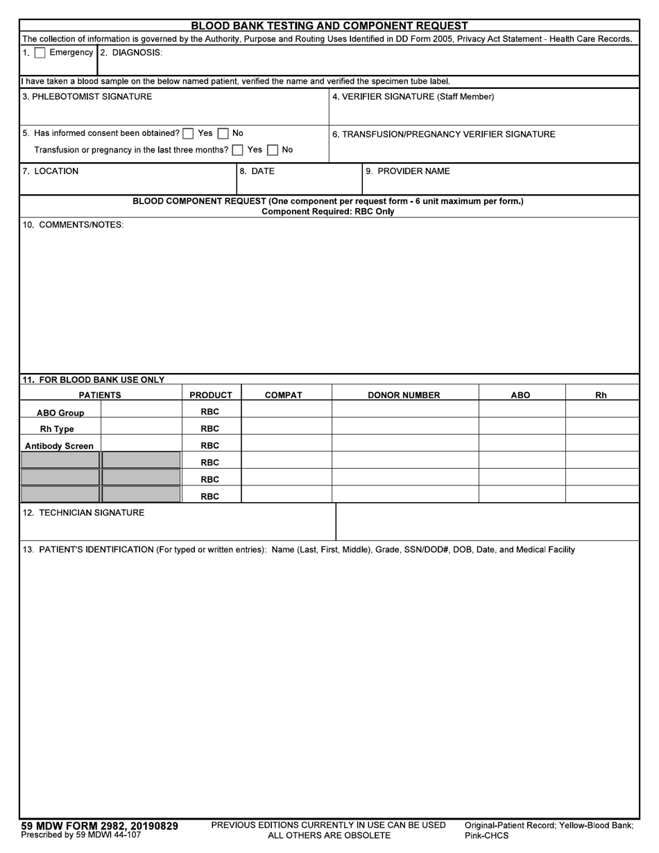 59 MDW Form 2982 Download Fillable PDF or Fill Online Blood Bank ...