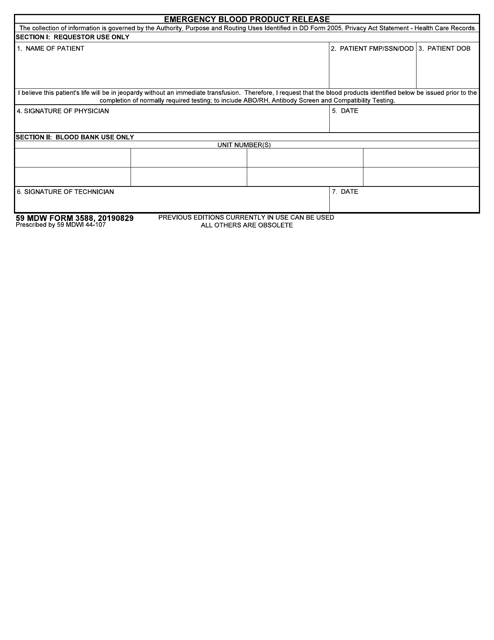 59 MDW Form 3588 Emergency Blood Product Release